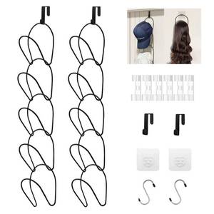 lot 16483 image: LINFIDITE 10 Pack Hat Rack Hanger Holder Organizer Closet Hanging Baseball Cap Display Storage Rack for Scarves Handbags Towels Clothes Ties Over Door Wall Mounted w Hanging Hook Black