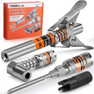lot 16486 image: THINKWORK Grease Gun Coupler Set, Double Handle Extra Reach Strong Lock on Greases Gun Couplers with 90°Grease Coupler Adaptor, 12000 PSI Compatible with All Grease Guns 18 NPT Grease Gun Fitting