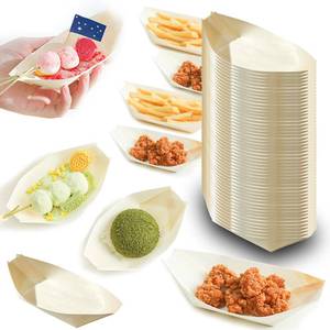 lot 16493 image: Gilusen Small Disposable Bamboo Plates - 4inch Sushi Boat Wood Plates for Food, Bamboo Appetizer Fries, And Snacks - Perfect for Picnics, BBQ, And Movie Nights - Eco-Friendly (50pcs)