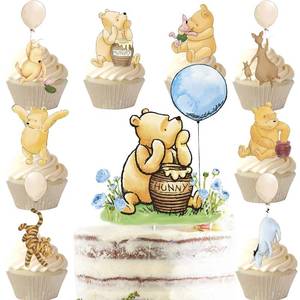 lot 16495 image: 25PCS Winnie Cake Topper and Cupcake Toppers Kit For Baby Shower Decorations Boys Pooh Birthday Cake Decorations Oh Baby Party Supplies