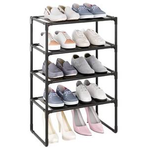 lot 17176 image: MUAHRCE 5-Tier Small Shoe Rack for Closet and Entryway, Narrow Shoe Shelf Organizer,Stackble Shoe Stand,Non-Woven Fabric Metal Free Standing Shoe Racks (Black, 18 W x 9.9 D x 28.6 H)