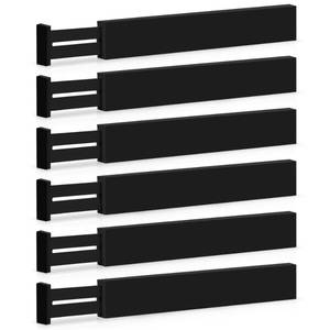 lot 17186 image: 6 Pack Bamboo Drawer Dividers - 17 to 21.5 Expandable Adjustable Drawer Organizer for Kitchen Utensils, Large Drawer Divider, Clothes, Dresser, Bedroom, Bathroom, Desk Drawer Separator Set (Black)
