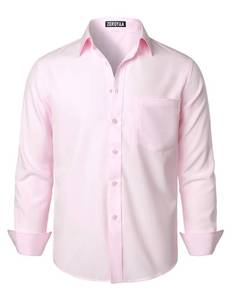 lot 18335 image: ZEROYAA Mens Regular Fit Dress Shirt Solid Wrinkle-Free Long Sleeve Casual Business Button Up Shirts with Pocket ZSSCL05-Pink Medium