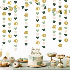 lot 18354 image: Sage Green Gold 40th Birthday Decorations Sage Green Gold Heart Garland Streamer Banner Backdrop for Women Happy 40th Birthday Vintage 1986 Cheers to 40 Years Old Fabulous Anniversary Party Supplies