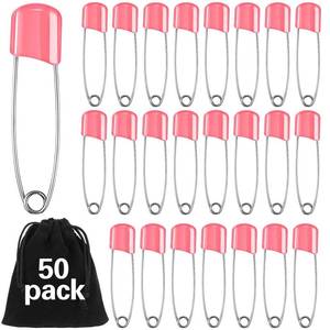lot 18356 image: 50 Pieces Diaper Pins Safety 2.2 Inch Plastic Head Cloth Diaper Nappy Pins with Locking Closures Stainless Steel with Velvet Bag(Pink)