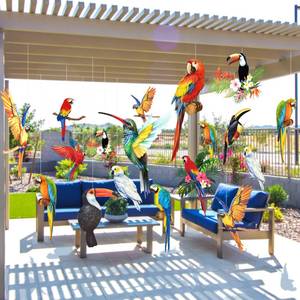 lot 18366 image: Spakon 24 Pcs Tropical Birds Decorations Rio Jungle Party Decorations Luau Hawaiian Parrot Hummingbird Rainforest Hanging Paper Birds Party Decor for Summer Beach Tiki Bar Home Garden