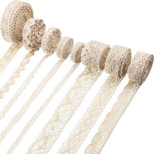 lot 18367 image: Tatuo 40 Yards Cotton Lace Trim Vintage Ribbon Crochet Cotton Lace Scalloped Edge for Bridal Wedding Decoration Christmas Package DIY Sewing Craft Supply, 5 Yards Each, 8 Styles(Beige)