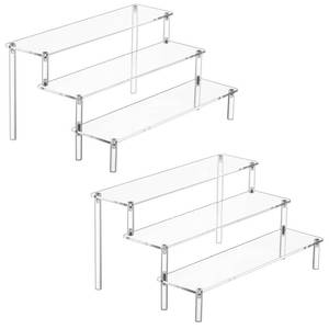 lot 18375 image: HENABLE 2PCS Large Acrylic Display Risers, Perfume Stand Organizer, Clear Acrylic Shelf Risers for Display Stands for Food, Tabletop Use, Amiibo Funko POP Figure, 3 Tier Clear Cupcake Stand Risers