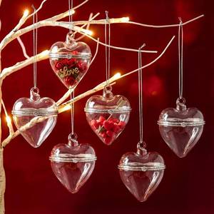 lot 19667 image: Gemscream 6 Pcs Hinged Glass Clear Heart Ornament Valentines Day Fillable Ornament That Open Orb 3.6 Inch Romantic Clear Glass Box Hanging with Opening for Valentines Wedding DIY Holiday Decorations