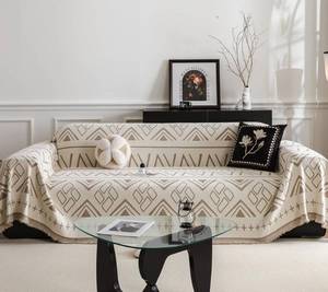 lot 19670 image: AMWAN Beige Cozy Sofa Cover with Light Brown Boho Pattern for Living Room Sofa-Bed Durable Chenille Couch Cover Dogs,Cats,Kids 3 Cushion Sofa for Sectional Sofa Machine Washable, 71x134