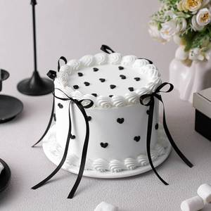 lot 19671 image: Remerry 6 Inch Black Bow White Round Fake Cake Funny Birthday Cake Decor Wedding Dessert Props Artificial White Dessert for Display Photography Women Birthday Wedding Gift