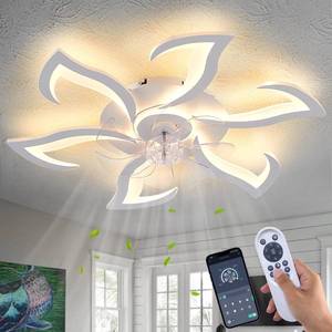 lot 19673 image: Dalouguan Modern Ceiling Fan with Lights Remote Control, 32 White Flush Mount Ceiling Fan with Light, 6 Speeds 3 Light Color Low Profile Ceiling Fan for Kitchen Bedroom