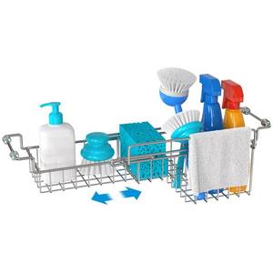 lot 19675 image: FavoThings Dish Stands, Over The Kitchen Sink Caddy Sponge Holder Organizer Drying Rack Expandable for Sponge Brush Soap Dish Cloth Rag Smaller 12.25 to 17.25, Stainless Steel