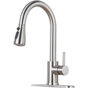 lot 19677 image: LUFG Kitchen Faucet with Pull Down Sprayer - Brushed Nickel Single Handle Kitchen Faucets, High Arc Stainless Steel Pull Out Kitchen Sink Faucet with Deck for RV Laundry Farmhouse Bar