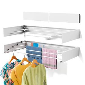 lot 19678 image: ZMBESUP Wall Mounted Drying Rack for Small Space, 23.6 Foldable Collapsible Laundry Rack, Compact Space Saver for Apartment Bathroom Balcony, Includes Wall Template (White)