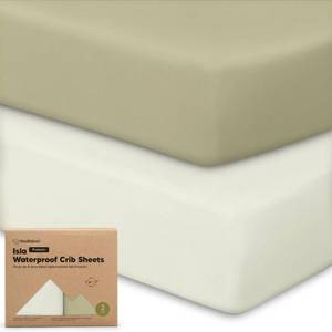 lot 19691 image: 2-Pack Waterproof Baby Crib Sheets for Boys, Girls - 52x28 Viscose Derived from Bamboo Toddler Bed Sheet Neutral, Fitted Crib Mattress Protector Cover for Baby Bedding, Soft & Gentle (Oregano)
