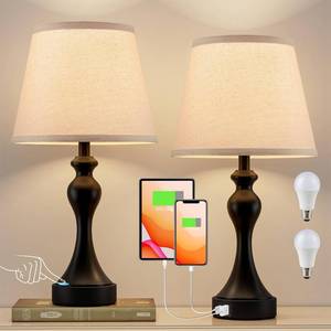 lot 19700 image: Seealle Touch Lamps for Nightstand - Bedside Lamps Set of 2, 3 Way Dimmable, USB CA for Bedroom & End Tables (LED Bulbs Included)