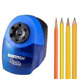 lot 19743 image: Bostitch Office QuietSharp Electric Pencil Sharpener, Heavy Duty Classroom or Office Use, Size Selector with 6 Different Sizes, Blue