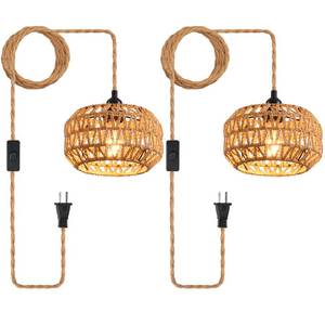 lot 19745 image: CAFULAM Plug in Pendant Light, Industrial Hanging Light with Plug in Cord Hemp Rope OnOff Switch Farmhouse, Vintage Hanging Lamps for Dining Room
