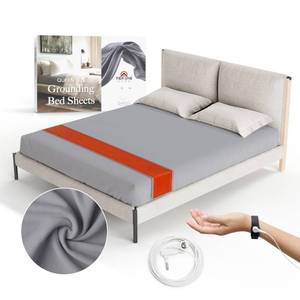 lot 19750 image: Tier One Home Fitted Grounding Sheets for Earthing, 5% Silver Fiber  95% Certified Organic Cotton for Better Sleep and Pain Relief. Deep Pockets. Includes Grounding Wristband & Cords (Queen)