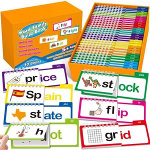 lot 19758 image: Zazopup 30 Read and Rhyme Flip Books,Word Family Build Book,Learn to Read Phonics Flash Cards,Sight Words Flash Cards Kindergarten Classroom Homeschool Learning Book,Phonics Flashcards,Reading Games