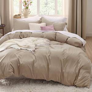 lot 19769 image: Bedsure Light Brown Duvet Cover King Size - 3 Pieces Prewashed Cotton-Like Extra Soft Bedding Set, Includes 1 Duvet Cover 104x90 Inches with Zipper Closure & 2 Pillow Shams, Comforter Not Included