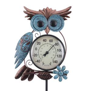 lot 19776 image: MUMTOP Outdoor Thermometer, 42 Inch Metal Owl Garden Stake Outside Wall Thermometer for Patio, Yard and Garden