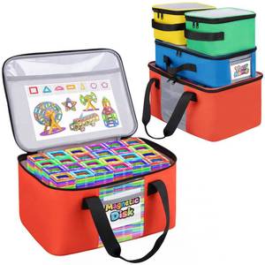 lot 20124 image: Wigojoy 4 PCS Toy Storage Bags, Magnetic Tiles Bag With Visual Top Flap, Label Pocket and Mesh Pockets Fit for LEGO, Building Blocks, Magnetic Tiles, Toy Cars