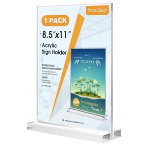 lot 20139 image: MaxGear Acrylic Sign Holder 8.5 X 11 Inches 1 Pack, Double Sided Plastic Display Stands Table Top Acrylic Frame, Clear Paper Holder Menu Flyer Stand for Stores, Restaurants, Hotels, Office