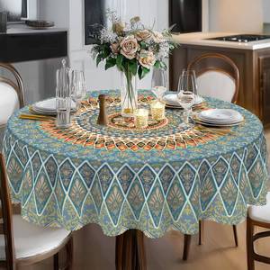 lot 20142 image: Eikione Bohemia Round Tablecloth,Tablecloth Waterproof and Wrinkle-Free, Boho Table Covers, Summer Decorations for Home 60inch