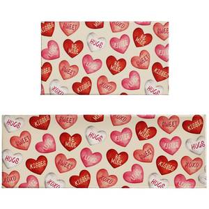 lot 20146 image: Valentine Kitchen Mats for Floor Set of 2 Pink Red Sweet Love Heart Print Holiday Valentines Kitchen Rugs Non Slip Washable Absorbent Anniversary Kitchen Runner Rugs Decor,17x30 and 17x47 Inch