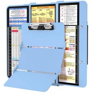 lot 20160 image: Nursing Clipboard Foldable, Foldable Clipboard wNursing Edition Cheat Charts,3 Layers Aluminum, Nurse Clip Board wLow Profile Clip&Pen Clip Pocket for Nurses and Doctors,Light Blue