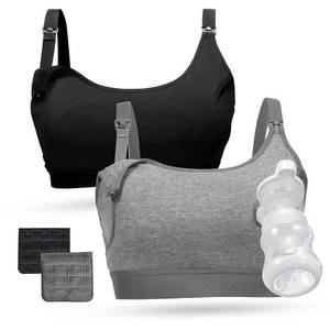 lot 20164 image: Momcozy Pumping Bra Hands Free, Pumping and Nursing Bra in One Holding Breast Pump for Spectra, Lansinoh, Medela, Black,grey-2pk, Medium
