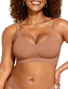 lot 20167 image: OEAK Womens Wireless Jelly Bras Comfortable Push Up Bra No Underwire Gel Bra Full Support Lift Everyday Seamless Tshirt Bras Latte XL