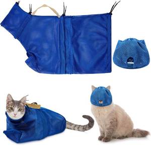 lot 20169 image: 2 Pieces Cat Grooming Washer Mesh Bag Cat Muzzles Breathable Mesh Muzzles Adjustable Kitten Scratch Resistant Kitty Restraint Clothes Kitty Bath Bag for Bathing Nail Trimming Feeding(Blue)
