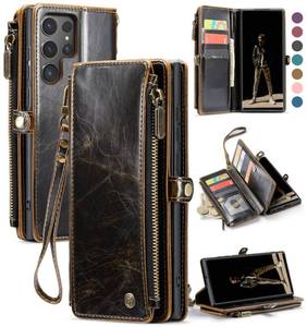 lot 20173 image: Defencase Compatible with Samsung Galaxy S22 Ultra Case Wallet with RFID Blocking Card Holder for Women Men, PU Leather Magnetic Snap Flip Zipper Strap Phone Case Fit for Galaxy S22 Ultra 5G, Coffee