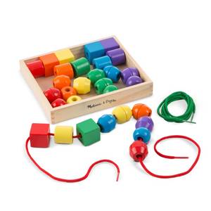 lot 20179 image: Melissa & Doug Primary Lacing Beads - Educational Toy with 30 Wooden Beads and 2 Laces for Toddlers, Fine Motor Skills Lacing Toys for Toddlers and Kids Ages 3