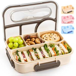 lot 20181 image: EASYFUN Bento Box Adult, Lunch Box, 4-Compartment Lunch Containers, Drop-Proof, Dishwasher Safe & Made with BPA-Free Materials(Khaki)