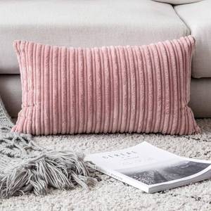 lot 20185 image: UGASA Velvet Pillow Covers Soft Striped Decorative Throw Cushion Case with Hidden Zipper for Valentines Day CouchBedroomSofa, Cozy Solid Oblong Lumbar Pillowcase 1 Piece 12x20, Baby Pink