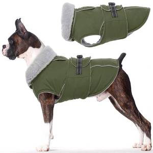 lot 20244 image: Lelepet Warm Dog Coat Reflective Fleece Vest Waterproof Dog Jacket with Adjustable Buckle Hook & Loop Windproof Cold Weather Coats, Army Green, M