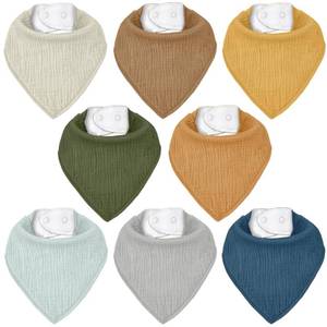 lot 20249 image: CIVARUA KIDS Muslin Baby Bibs 8 Pack, Baby Bandana Drool Bib for Drooling and Teething, Cotton Soft Absorbent for Girls Boys Calm Style Plain Solid Color