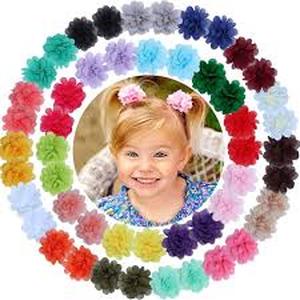 lot 6103 image: Chiffon Flower Hair Bows Multi-Color Set