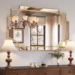 lot 11363 image: Large Gold Trim Wall Mirror