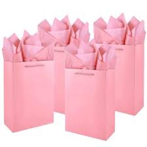 lot 11389 image: Pink Plastic Present Bags 60PC And Tissue Paper (Brand Unknown)