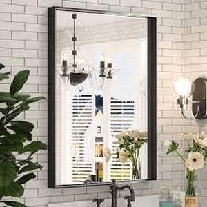 lot 15055 image: Keonjinn 22x30 Black Metal Framed Bathroom Mirror