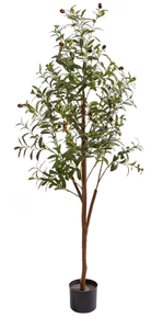 lot 5386011 image: 5FT Artificial Olive Tree Indoor, Tall Faux Olive Tree with Pot&Basket, Large Fake Olive Tree with Realistic 720 Silk Leaves and 40 Fruits for Living Room Home Office Decor - Retail $50