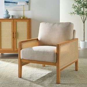 lot 5386019 image: Better Homes & Gardens Springwood Caning Accent Chair, Light Honey Finish  - Retail $152