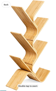 lot 5386052 image: Navaris Tree Bookshelf - Curved Tree Bookcase Made of Bent Bamboo - Modern Floor Standing Book Shelf with 6 Shelves - 6-Tier Rack for Books, CDs, DVDs - Retail $122