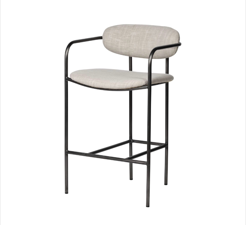 lot 5109009 image: Mercana Parker II Beige Fabric Seat Gun Metal Grey Metal Counter Stool 68561 - Retail $639