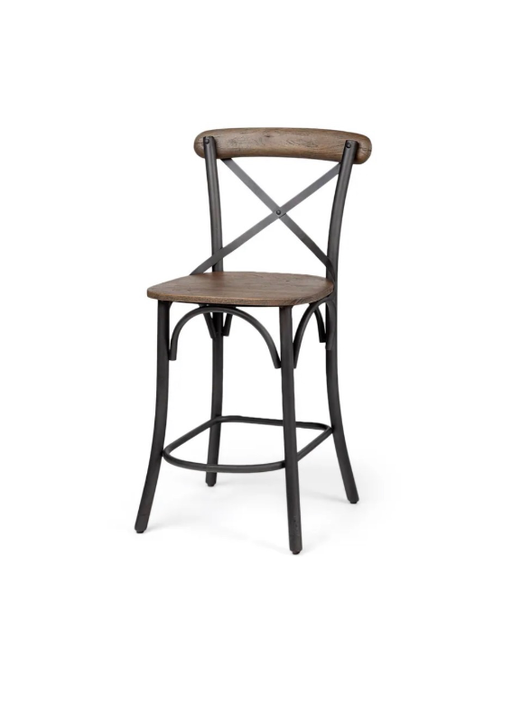 lot 5109015 image: Mercana Etienne I Brown Solid Wood Seat Grey Iron Frame Dining Chair 50450 - Retail $389